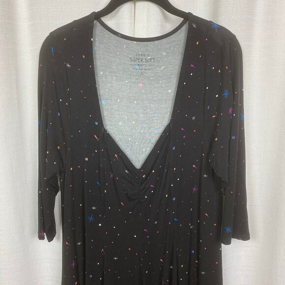 Torrid Super Soft Black Star Print Skater Mini Dress Sz.1 - Picture 8 of 16